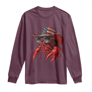 Funny Western Country Crawfish Lover Graphic Long Sleeve Shirt American Flag Cowboy Lobster Patriotic Cajun Season TS10 Maroon Print Your Wear