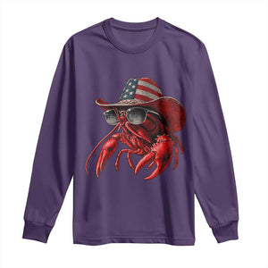 Funny Western Country Crawfish Lover Graphic Long Sleeve Shirt American Flag Cowboy Lobster Patriotic Cajun Season TS10 Purple Print Your Wear