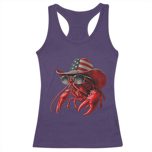Funny Western Country Crawfish Lover Graphic Racerback Tank Top American Flag Cowboy Lobster Patriotic Cajun Season TS10 Purple Print Your Wear