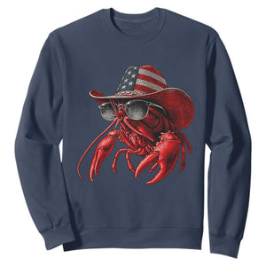 Funny Western Country Crawfish Lover Graphic Sweatshirt American Flag Cowboy Lobster Patriotic Cajun Season TS10 Navy Print Your Wear