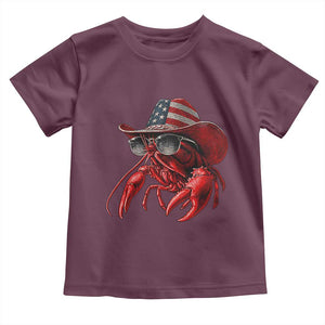 Funny Western Country Crawfish Lover Graphic Toddler T Shirt American Flag Cowboy Lobster Patriotic Cajun Season TS10 Maroon Print Your Wear
