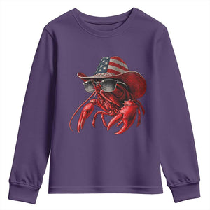 Funny Western Country Crawfish Lover Graphic Youth Sweatshirt American Flag Cowboy Lobster Patriotic Cajun Season TS10 Purple Print Your Wear