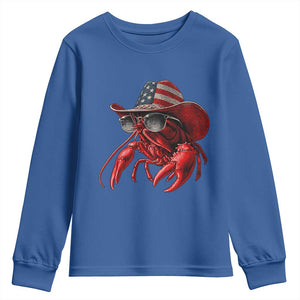 Funny Western Country Crawfish Lover Graphic Youth Sweatshirt American Flag Cowboy Lobster Patriotic Cajun Season TS10 Royal Blue Print Your Wear