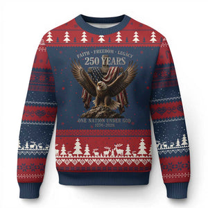 Eagle 250th Anniversary USA Ugly Christmas Sweater 250 Years Faith Freedom Legacy One Nation Under God Flag TS10 Navy Red Print Your Wear
