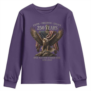 Eagle 250th Anniversary USA Youth Sweatshirt 250 Years Faith Freedom Legacy One Nation Under God Flag TS10 Purple Print Your Wear