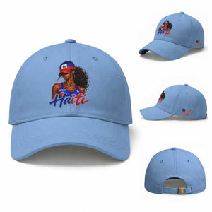 Haitian Girl Baseball Cap Melanin Black Girls Haiti Flag Proud Haitienne TS10 Baseball Cap Universal Fit Light Blue Print Your Wear