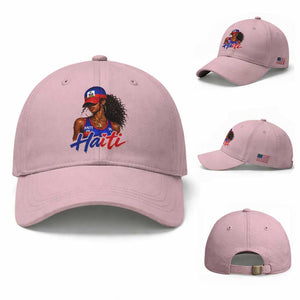 Haitian Girl Baseball Cap Melanin Black Girls Haiti Flag Proud Haitienne TS10 Baseball Cap Universal Fit Light Pink Print Your Wear