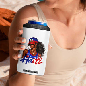 Haitian Girl 4 in 1 Can Cooler Tumbler Melanin Black Girls Haiti Flag Proud Haitienne TS10 Print Your Wear