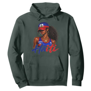 Haitian Girl Hoodie Melanin Black Girls Haiti Flag Proud Haitienne TS10 Dark Forest Green Print Your Wear