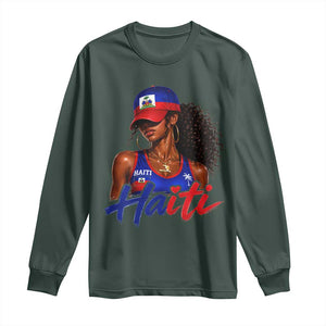 Haitian Girl Long Sleeve Shirt Melanin Black Girls Haiti Flag Proud Haitienne TS10 Dark Forest Green Print Your Wear