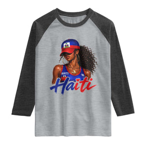 Haitian Girl Raglan Shirt Melanin Black Girls Haiti Flag Proud Haitienne TS10 Heather Gray Heather Charcoal Print Your Wear