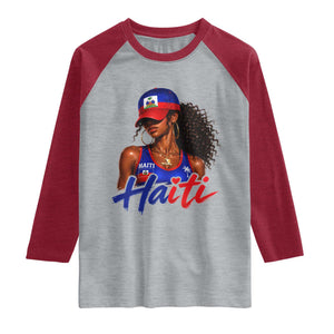 Haitian Girl Raglan Shirt Melanin Black Girls Haiti Flag Proud Haitienne TS10 Heather Gray Heather Red Print Your Wear
