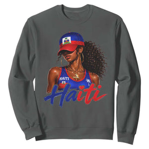 Haitian Girl Sweatshirt Melanin Black Girls Haiti Flag Proud Haitienne TS10 Dark Heather Print Your Wear