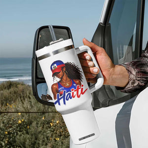 Haitian Girl Tumbler With Handle Melanin Black Girls Haiti Flag Proud Haitienne TS10 Print Your Wear