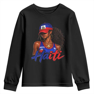 Haitian Girl Youth Sweatshirt Melanin Black Girls Haiti Flag Proud Haitienne TS10 Black Print Your Wear