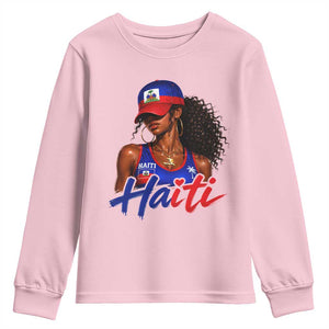 Haitian Girl Youth Sweatshirt Melanin Black Girls Haiti Flag Proud Haitienne TS10 Light Pink Print Your Wear