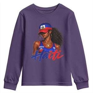 Haitian Girl Youth Sweatshirt Melanin Black Girls Haiti Flag Proud Haitienne TS10 Purple Print Your Wear