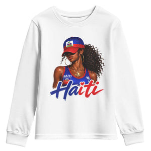 Haitian Girl Youth Sweatshirt Melanin Black Girls Haiti Flag Proud Haitienne TS10 White Print Your Wear