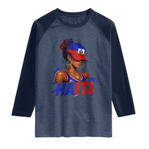 Haitian Princess Raglan Shirt Haiti Flag Haitienne Melanin Black Girls TS10 Heather Denim Navy Print Your Wear