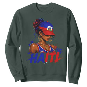 Haitian Princess Sweatshirt Haiti Flag Haitienne Melanin Black Girls TS10 Dark Forest Green Print Your Wear