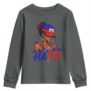 Haitian Princess Youth Sweatshirt Haiti Flag Haitienne Melanin Black Girls TS10 Dark Heather Print Your Wear