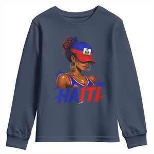Haitian Princess Youth Sweatshirt Haiti Flag Haitienne Melanin Black Girls TS10 Navy Print Your Wear