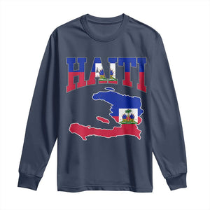 Haiti Pride Long Sleeve Shirt Retro Vintage Haitian Flag Map Pride Graphic TS10 Navy Print Your Wear