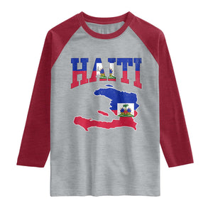 Haiti Pride Raglan Shirt Retro Vintage Haitian Flag Map Pride Graphic TS10 Heather Gray Heather Red Print Your Wear