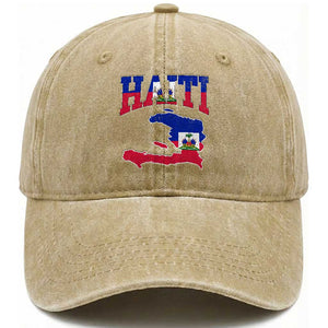 Haiti Pride Washed Cotton Baseball Cap Retro Vintage Haitian Flag Map Pride Graphic TS10 Print Your Wear