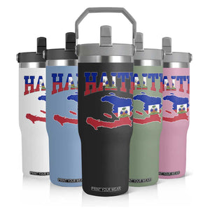 Haiti Pride Flip Straw Tumbler Retro Vintage Haitian Flag Map Pride Graphic TS10 Print Your Wear