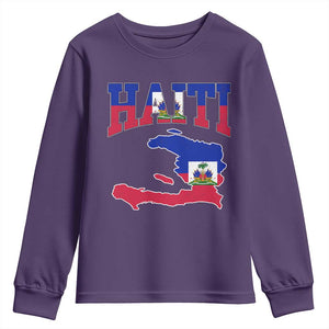 Haiti Pride Youth Sweatshirt Retro Vintage Haitian Flag Map Pride Graphic TS10 Purple Print Your Wear