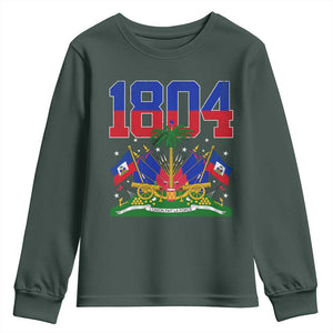Haitian Revolution 1804 Youth Sweatshirt Haiti Flag Independence Day Haitian Graphic TS10 Dark Forest Green Print Your Wear