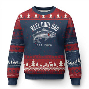 Reel Cool Dad Est 2026 Ugly Christmas Sweater Trout Fishing Vintage First Time Dad Fathers Day