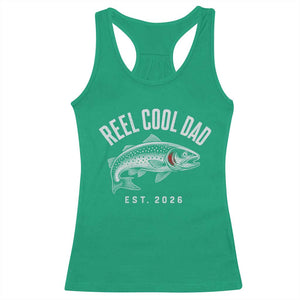 Reel Cool Dad Est 2026 Racerback Tank Top Trout Fishing Vintage First Time Dad Fathers Day