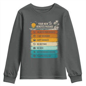 Funny Retirement Gift Youth Sweatshirt New Benefits Package Retro Retired 2026 TS10 Dark Heather Print Your Wear