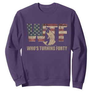 40th Birthday Sweatshirt Funny WTF Whos Turning Forty Vintage Fishing 40 Year Old Gift TS10 Purple Print Your Wear