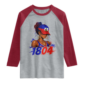 Haitian Revolution 1804 Raglan Shirt Haiti Flag Independence Day Haitian Girl Graphic TS10 Heather Gray Heather Red Print Your Wear