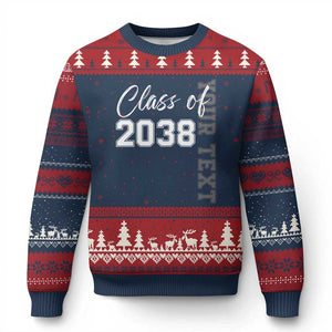 Personalized Class of 2038 Ugly Christmas Sweater Custom Name Grow With Me Count Down Graduating TS10 Navy Red Print Your Wear