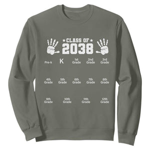 Class of 2038 Grow With Me Sweatshirt Handprint Pre-K to 12th Grade Graduation TS10 Military Green Print Your Wear