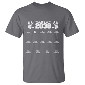 Class of 2038 Grow With Me T Shirt Handprint Pre-K to 12th Grade Graduation TS10 Charcoal Print Your Wear