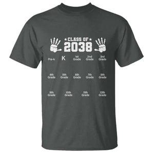 Class of 2038 Grow With Me T Shirt Handprint Pre-K to 12th Grade Graduation TS10 Dark Heather Print Your Wear