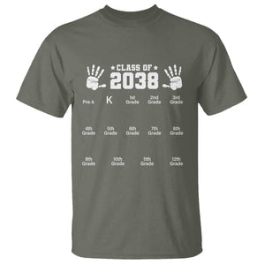 Class of 2038 Grow With Me T Shirt Handprint Pre-K to 12th Grade Graduation TS10 Military Green Print Your Wear