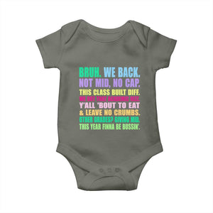 Funny Bruh We Back To School Baby Onesie Gen A Slang Happy First Day Of School TS10 Military Green Print Your Wear