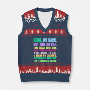 Funny Bruh We Back To School V-Neck Knit Sweater Vest Gen A Slang Happy First Day Of School TS10 Navy Red Print Your Wear