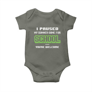 Funny Bruh Back To School Baby Onesie Here We Go Again Happy First Day Of School TS10 Military Green Print Your Wear