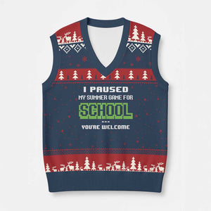 Funny Bruh Back To School V-Neck Knit Sweater Vest Here We Go Again Happy First Day Of School TS10 Navy Red Print Your Wear