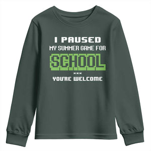 Funny Bruh Back To School Youth Sweatshirt Here We Go Again Happy First Day Of School TS10 Dark Forest Green Print Your Wear