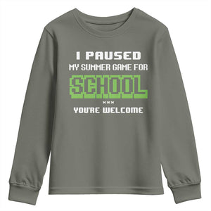 Funny Bruh Back To School Youth Sweatshirt Here We Go Again Happy First Day Of School TS10 Military Green Print Your Wear