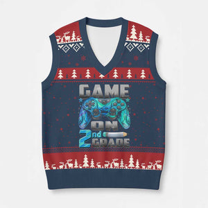 Back to School 2nd Grade Gamer V-Neck Knit Sweater Vest Boys Kids Back To School First Day TS10 Navy Red Print Your Wear