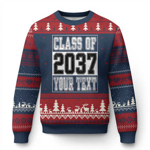 Personalized Class of 2037 Ugly Christmas Sweater Custom Name Grow With Me To Graduation TS10 Navy Red Print Your Wear
